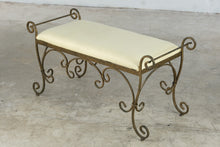 Load image into Gallery viewer, Scrolled Wrought Iron Upholstered Bench with Cream Cushion
