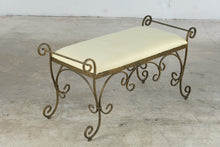 Load image into Gallery viewer, Scrolled Wrought Iron Upholstered Bench with Cream Cushion
