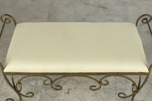 Load image into Gallery viewer, Scrolled Wrought Iron Upholstered Bench with Cream Cushion
