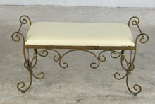 Load image into Gallery viewer, Wrought Iron Scrollwork Bench with Upholstered Seat
