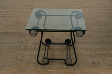 Load image into Gallery viewer, Square Glass &amp; Wrought Iron Side Table with Ornamental Detailing
