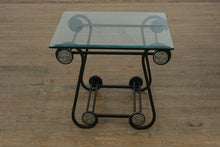 Load image into Gallery viewer, Square Glass &amp; Wrought Iron Side Table with Ornamental Detailing
