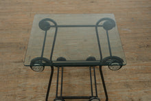 Load image into Gallery viewer, Square Glass &amp; Wrought Iron Side Table with Ornamental Detailing
