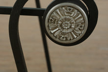 Load image into Gallery viewer, Square Glass &amp; Wrought Iron Side Table with Ornamental Detailing
