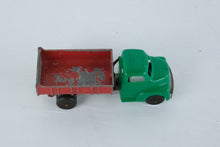 Load image into Gallery viewer, Vintage Hubley Dump Truck Green Red Pressed Steel Cast Metal Made in USA
