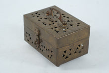 Load image into Gallery viewer, Vintage Brass Lidded Trinket Box with Pierced Cutout Design – Ornate Storage Chest
