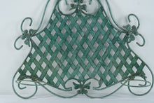 Load image into Gallery viewer, Green Metal Wall Planter Double Pot Holder Lattice Scroll Fleur de Lis Decor
