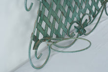 Load image into Gallery viewer, Green Metal Wall Planter Double Pot Holder Lattice Scroll Fleur de Lis Decor
