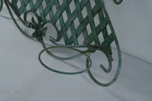 Load image into Gallery viewer, Green Metal Wall Planter Double Pot Holder Lattice Scroll Fleur de Lis Decor
