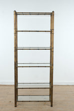 Load image into Gallery viewer, Bamboo-Style Metal Etagere Shelving Unit with Glass Shelves
