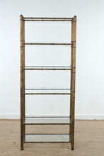 Load image into Gallery viewer, Bamboo-Style Metal Etagere Shelving Unit with Glass Shelves
