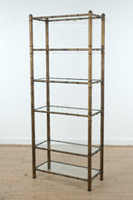 Load image into Gallery viewer, Bamboo-Style Metal Etagere Shelving Unit with Glass Shelves
