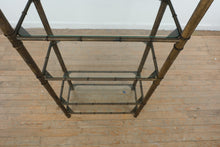 Load image into Gallery viewer, Bamboo-Style Metal Etagere Shelving Unit with Glass Shelves
