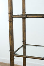 Load image into Gallery viewer, Bamboo-Style Metal Etagere Shelving Unit with Glass Shelves
