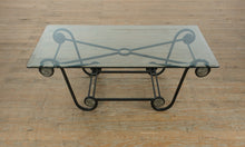 Load image into Gallery viewer, Wrought Iron &amp; Glass Coffee Table – 48” Wide x 25” Deep x 18” Tall
