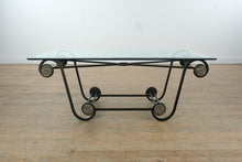 Load image into Gallery viewer, Wrought Iron &amp; Glass Coffee Table – 48” Wide x 25” Deep x 18” Tall

