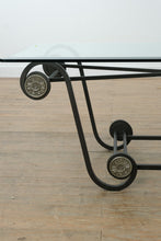 Load image into Gallery viewer, Wrought Iron &amp; Glass Coffee Table – 48” Wide x 25” Deep x 18” Tall
