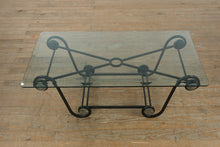 Load image into Gallery viewer, Wrought Iron &amp; Glass Coffee Table – 48” Wide x 25” Deep x 18” Tall
