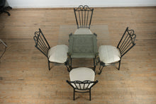 Load image into Gallery viewer, Ornate Metal &amp; Glass Dining Set – 5-Piece Square Table with Sculpted Metal Base
