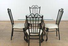 Load image into Gallery viewer, Ornate Metal &amp; Glass Dining Set – 5-Piece Square Table with Sculpted Metal Base
