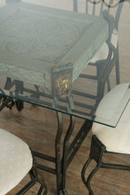 Load image into Gallery viewer, Ornate Metal &amp; Glass Dining Set – 5-Piece Square Table with Sculpted Metal Base

