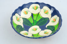 Load image into Gallery viewer, Mexican Talavera Style Calla Lily Footed Pottery Bowl Hand Painted 11 Inch
