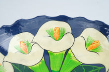Load image into Gallery viewer, Mexican Talavera Style Calla Lily Footed Pottery Bowl Hand Painted 11 Inch
