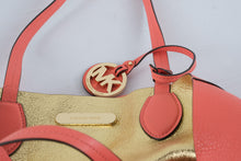 Load image into Gallery viewer, Michael Kors Coral Pebbled Leather Reversible Tote Gold Interior Large 17 x 13
