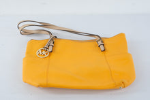 Load image into Gallery viewer, Michael Kors Orange Pebbled Leather Shoulder Bag Tote Gold MK Charm 16 x 12
