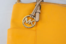 Load image into Gallery viewer, Michael Kors Orange Pebbled Leather Shoulder Bag Tote Gold MK Charm 16 x 12

