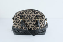 Load image into Gallery viewer, Michael Kors MK Logo Jacquard Satchel Crossbody Handbag Black Beige Large
