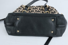 Load image into Gallery viewer, Michael Kors MK Logo Jacquard Satchel Crossbody Handbag Black Beige Large
