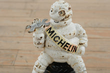 Load image into Gallery viewer, Antique Michelin Man Cast Iron Coin Bank Detroit 1918 Advertising Figure
