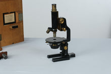 Load image into Gallery viewer, Antique R Winkel Gottingen German Brass Microscope No 19332 with Wood Case
