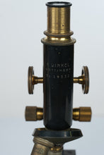 Load image into Gallery viewer, Antique R Winkel Gottingen German Brass Microscope No 19332 with Wood Case
