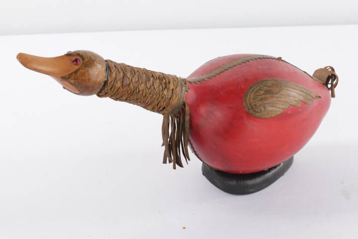 Mid Century Leather Wrapped Bird Bottle - Made in Italy