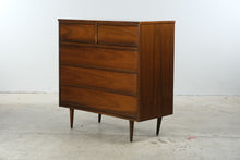 Load image into Gallery viewer, Mid Century Modern Dixie Walnut 5 Drawer Chest on Tapered Legs
