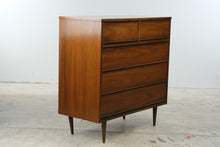 Load image into Gallery viewer, Mid Century Modern Dixie Walnut 5 Drawer Chest on Tapered Legs
