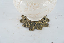 Load image into Gallery viewer, Vintage Milk Glass Table Lamp Embossed Bird Floral Brass Base 19 Inch
