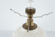 Load image into Gallery viewer, Vintage Milk Glass Table Lamp Embossed Bird Floral Brass Base 19 Inch
