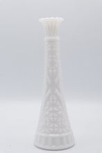 Load image into Gallery viewer, Fenton Milk Glass 9 Inch Bud Vase White Geometric Diamond Pattern
