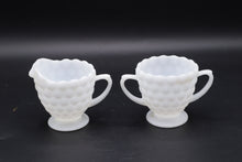 Load image into Gallery viewer, Vintage Milk Glass Hobnail Creamer and Sugar Bowl Set
