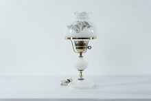 Load image into Gallery viewer, Vintage Milk Glass Hurricane Style Electric Lamp Daisy Shade 17 Inch
