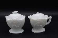 Load image into Gallery viewer, Vintage Milk Glass Paneled Grape Creamer and Sugar Bowl With Lid
