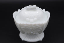 Load image into Gallery viewer, Vintage Milk Glass Paneled Grape Creamer and Sugar Bowl With Lid
