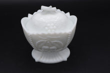 Load image into Gallery viewer, Vintage Milk Glass Paneled Grape Creamer and Sugar Bowl With Lid

