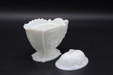 Load image into Gallery viewer, Vintage Milk Glass Paneled Grape Creamer and Sugar Bowl With Lid
