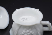 Load image into Gallery viewer, Vintage Milk Glass Paneled Grape Creamer and Sugar Bowl With Lid
