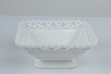 Load image into Gallery viewer, Westmoreland Vintage Milk Glass Dancing Sailor Lace Edge Rectangular Footed Bowl
