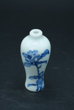 Load image into Gallery viewer, Miniature Blue &amp; White Chinese-Style Meiping Vase – Floral Motif – Possibly Snuff or Perfume Bottle
